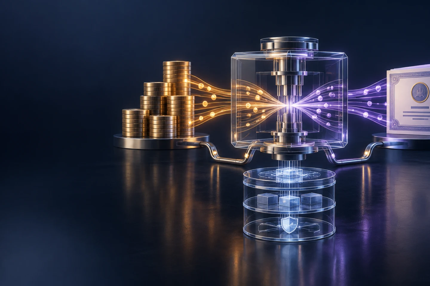 Abstract capital and asset forms connected through a market matching and settlement mechanism